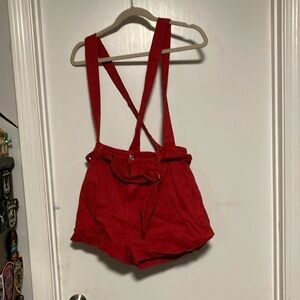 Excellent Pre-owned Forever 21 Red Suspender Shorts Size Medium
